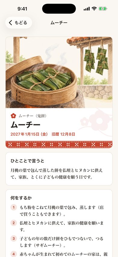 行事の解説の画面