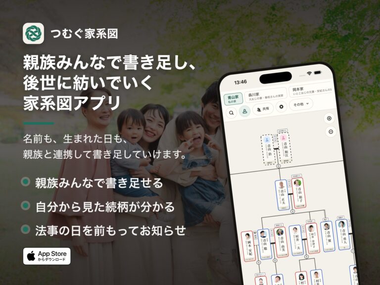 つむぐ家系図｜親族みんなで書き足し、後世に紡いでいく家系図アプリ